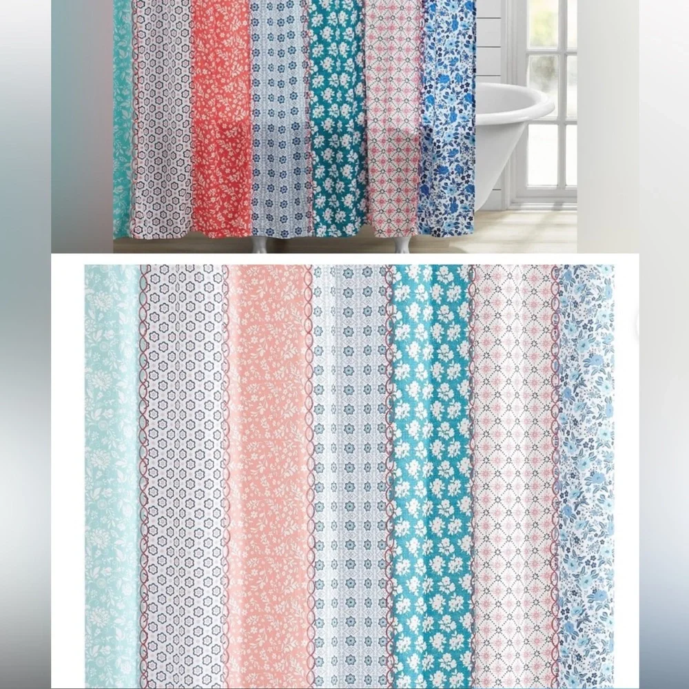 Farmhouse shower curtain Pioneer Woman Ditsy Patchwork Cotton-Rich , 72